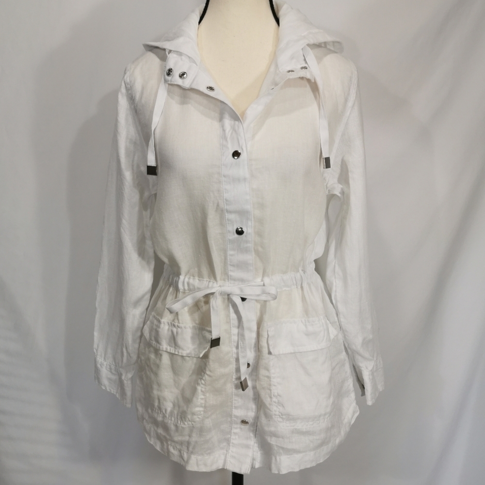 Rachel Roy White Linen Lightweight Hooded Jacket - Sz S